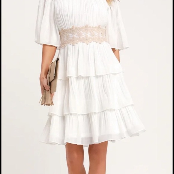 LULUS WESTWIND WHITE LACE PLEATED DRESS - Picture 2 of 3